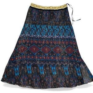 100% Silk Beaded Maxi Skirt Multicolor Ikat Boho Maxi Festival Flowy